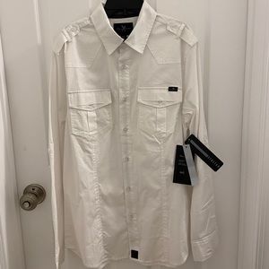 Marc ecko military style long sleeve white shirt.